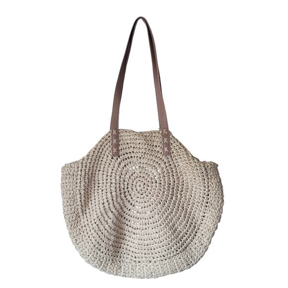 BOHO Woven Straw‎ Large Tote Shoulder Bag Strap Handle Magnetic Snap Clasp - Picture 1 of 15